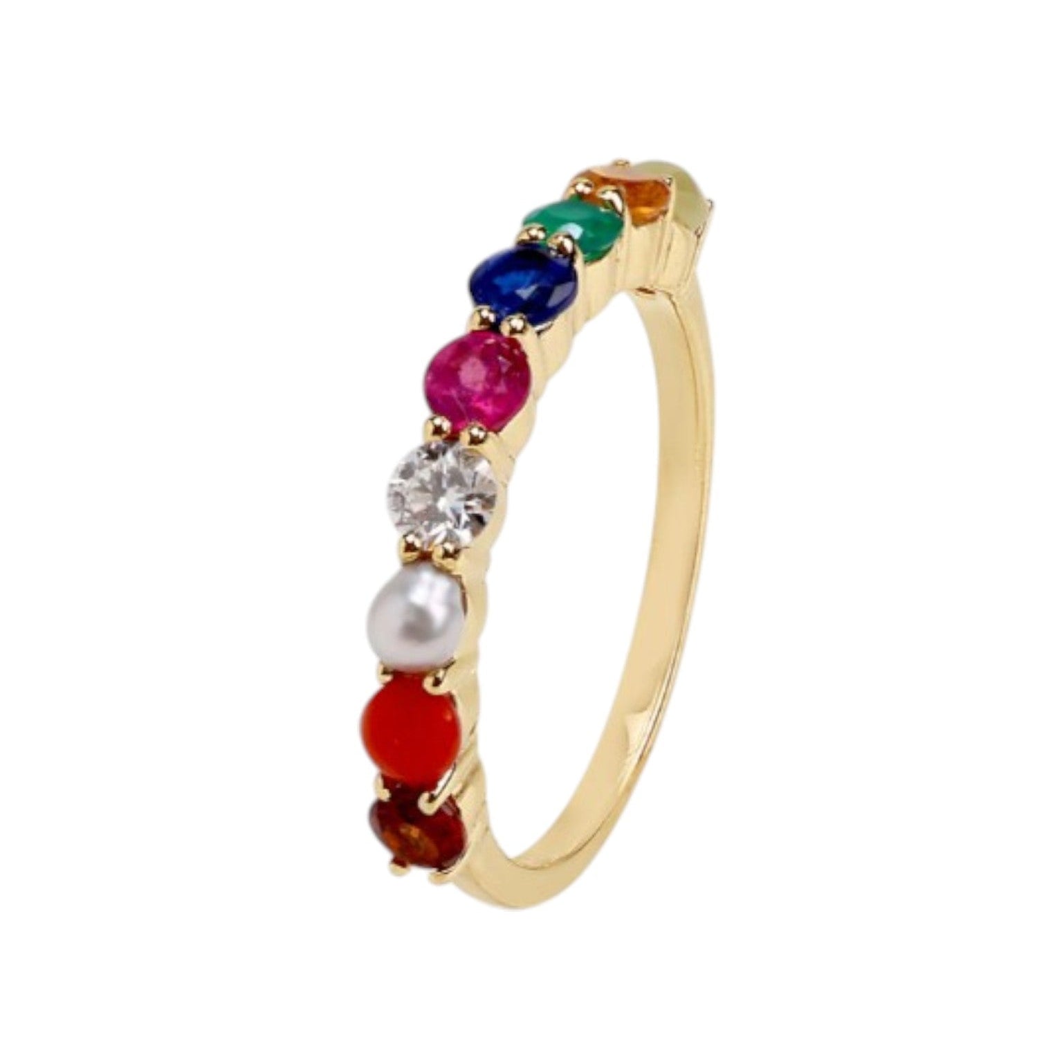 925 Sterling Silver Gold Plated Light Weight CZ Multiples Color Stone Ring For Women By Kesardeep